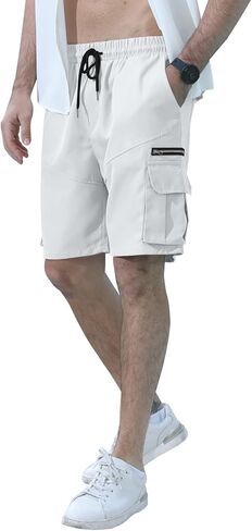 Angbater شورت كارجو رجالي كاجوال برباط خصر مرن للاستخدام في الهواء الطلق خفيف الوزن للتمرين والمشي لمسافات طويلة مع جيوب متعددة in Kuwait