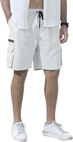 Angbater شورت كارجو رجالي كاجوال برباط خصر مرن للاستخدام في الهواء الطلق خفيف الوزن للتمرين والمشي لمسافات طويلة مع جيوب متعددة in Kuwait