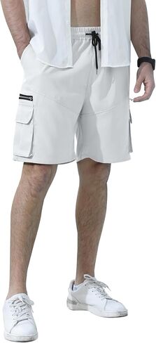 Angbater شورت كارجو رجالي كاجوال برباط خصر مرن للاستخدام في الهواء الطلق خفيف الوزن للتمرين والمشي لمسافات طويلة مع جيوب متعددة in Kuwait