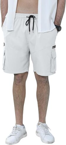 Angbater شورت كارجو رجالي كاجوال برباط خصر مرن للاستخدام في الهواء الطلق خفيف الوزن للتمرين والمشي لمسافات طويلة مع جيوب متعددة in Kuwait
