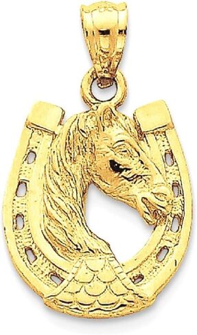 14k Yellow Gold Horse Head Horseshoe Necklace Charm Pendant Good Luck Italian Horn Animal Mule Donkey Fine Jewelry For Women Gifts For Her in Kuwait
