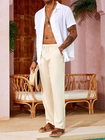 PASLTER Mens Casual Pants Drawstring Elastic Waist Yoga Summer Beach Lounge Pants in Saudi Arabia