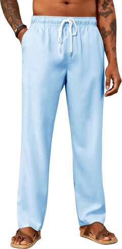 PASLTER Mens Casual Pants Drawstring Elastic Waist Yoga Summer Beach Lounge Pants in Saudi Arabia