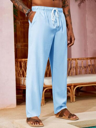 PASLTER Mens Casual Pants Drawstring Elastic Waist Yoga Summer Beach Lounge Pants in Saudi Arabia