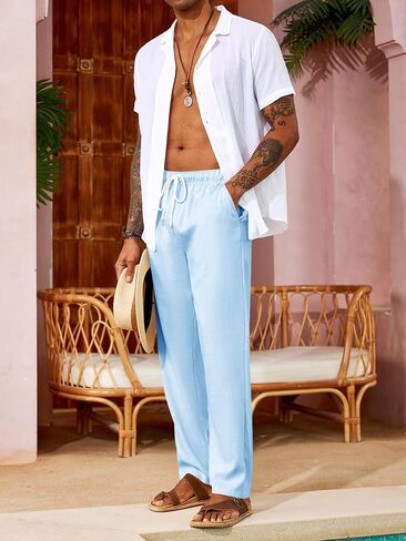 PASLTER Mens Casual Pants Drawstring Elastic Waist Yoga Summer Beach Lounge Pants in Saudi Arabia