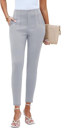 GRAPENT Cropped Pants for Women Dressy Casual High Waisted Pleated Pants Lightweight Stretch Slim Ankle Trousers Pants in Saudi Arabia