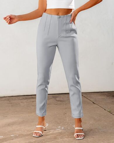 GRAPENT Cropped Pants for Women Dressy Casual High Waisted Pleated Pants Lightweight Stretch Slim Ankle Trousers Pants in Saudi Arabia