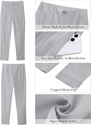 GRAPENT Cropped Pants for Women Dressy Casual High Waisted Pleated Pants Lightweight Stretch Slim Ankle Trousers Pants in Saudi Arabia