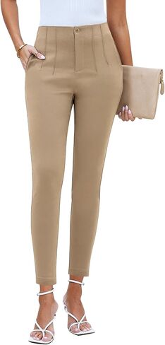 GRAPENT Cropped Pants for Women Dressy Casual High Waisted Pleated Pants Lightweight Stretch Slim Ankle Trousers Pants in Saudi Arabia