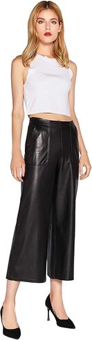 Women's Real Leather Pants High Waist Leather Wide Leg Pants Black SmartUniverseWear in Kuwait