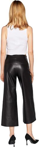 Women's Real Leather Pants High Waist Leather Wide Leg Pants Black SmartUniverseWear in Kuwait