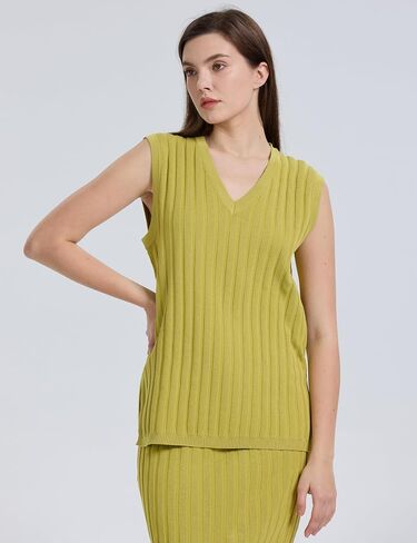 SCUSTY Women's 2 Piece Sweater Skirt Sets Sleeveless V Neck Knit Ribbed Vest Tops Midi Skirt in Saudi Arabia