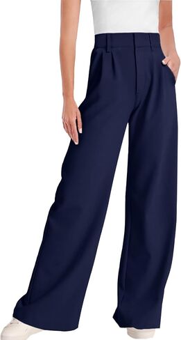 Wide Leg Dress Pants for Woman, High Waisted Business Casual Work Trousers with Pockets in Saudi Arabia