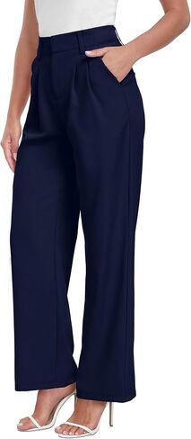 Wide Leg Dress Pants for Woman, High Waisted Business Casual Work Trousers with Pockets in Saudi Arabia