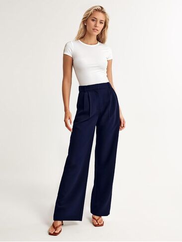Wide Leg Dress Pants for Woman, High Waisted Business Casual Work Trousers with Pockets in Saudi Arabia