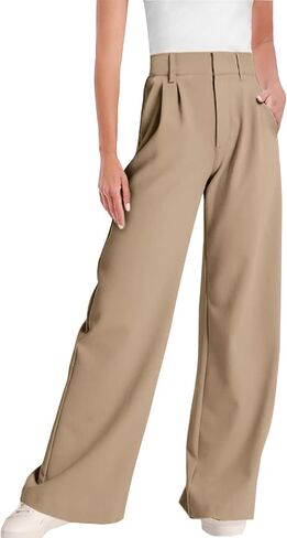 Wide Leg Dress Pants for Woman, High Waisted Business Casual Work Trousers with Pockets in Saudi Arabia