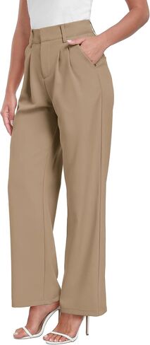 Wide Leg Dress Pants for Woman, High Waisted Business Casual Work Trousers with Pockets in Saudi Arabia