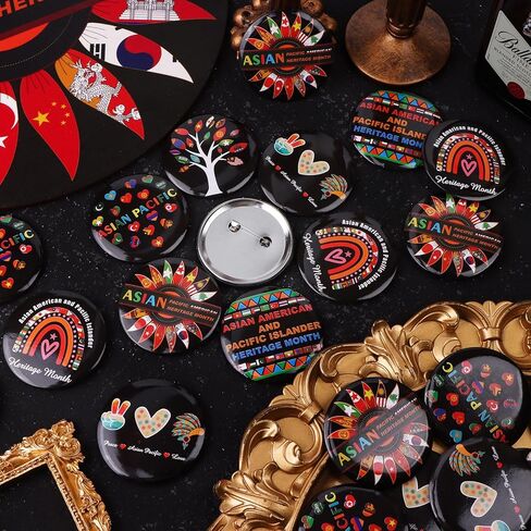 120 Pcs Asian American and Pacific Islander Heritage Month Lapel Pin Metal Round Badges Brooch Jewelry Button Pins Bulk Gifts Party Decorations Accessories for Men Women in Kuwait