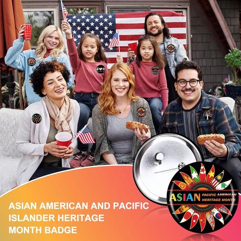 120 Pcs Asian American and Pacific Islander Heritage Month Lapel Pin Metal Round Badges Brooch Jewelry Button Pins Bulk Gifts Party Decorations Accessories for Men Women in Kuwait