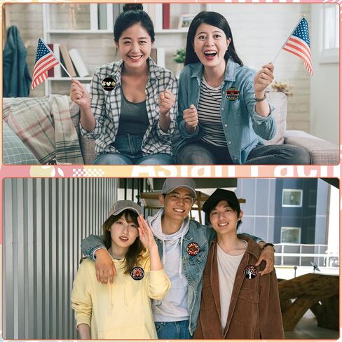 120 Pcs Asian American and Pacific Islander Heritage Month Lapel Pin Metal Round Badges Brooch Jewelry Button Pins Bulk Gifts Party Decorations Accessories for Men Women in Kuwait