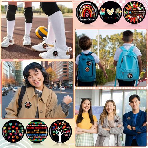 120 Pcs Asian American and Pacific Islander Heritage Month Lapel Pin Metal Round Badges Brooch Jewelry Button Pins Bulk Gifts Party Decorations Accessories for Men Women in Kuwait