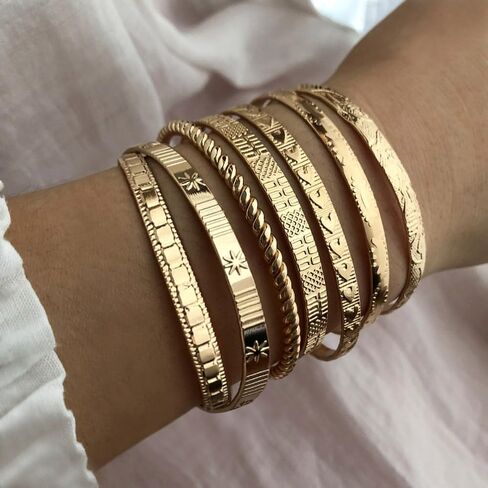 KISS WIFE Gold Cuff Bracelets Set for Women Girls, Layered Stackable Open Adjustable Bangle Bracelets, Trendy Jewelry Gift for Her in Kuwait