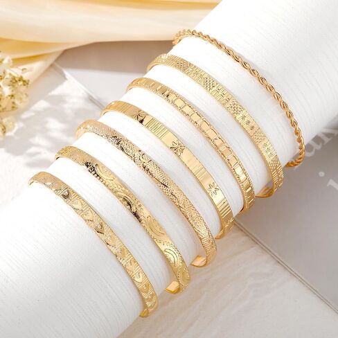 KISS WIFE Gold Cuff Bracelets Set for Women Girls, Layered Stackable Open Adjustable Bangle Bracelets, Trendy Jewelry Gift for Her in Kuwait