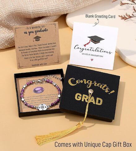 2024 Graduation Gifts for Her Girls Women, Tiny Gemstone Graduation Bracelet with Unique Cap Gift Box as High School College Kindergarten 5th 8th Grade Graduation Gifts in Saudi Arabia