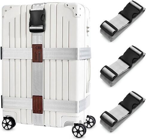 3-in-1 Luggage Straps| Suitcase Strap, Luggage Strap, Luggage Belt Strap, Luggage Straps for Suitcases TSA Approved, Bag Straps for Luggage,Suitcase Belt Strap. Wraps and Buckle Straps (White 3-1) in Saudi Arabia