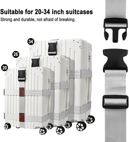 3-in-1 Luggage Straps| Suitcase Strap, Luggage Strap, Luggage Belt Strap, Luggage Straps for Suitcases TSA Approved, Bag Straps for Luggage,Suitcase Belt Strap. Wraps and Buckle Straps (White 3-1) in Saudi Arabia