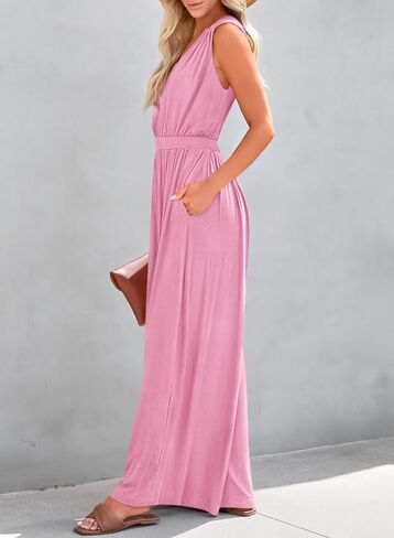 كيروندو حللا للنساء صيفي أنيق قطعة واحدة بدون أكمام ملفوف على شكل حرف V بنطال ذو قصة أرجل واسعة رومبير مع جيوب in Kuwait