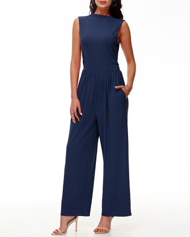 Tanou One Piece Jumpsuits for Women Dressy Casual Outfits Sleeveless Mock Neck Wide Leg Jumpsuits With Pockets in Kuwait