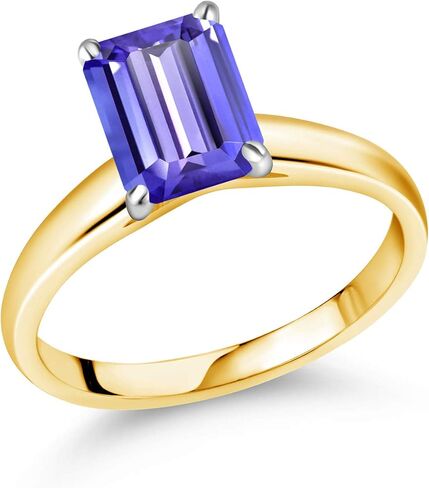 Gem Stone King 10K Yellow Gold with White Gold Prongs Blue Tanzanite Engagement Ring | 2.30 Cttw | Emerald Cut 9X7MM | Wedding Solitaire Anniversary Promise Gold Ring For Women in Saudi Arabia