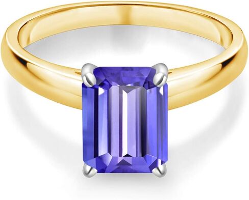 Gem Stone King 10K Yellow Gold with White Gold Prongs Blue Tanzanite Engagement Ring | 2.30 Cttw | Emerald Cut 9X7MM | Wedding Solitaire Anniversary Promise Gold Ring For Women in Saudi Arabia
