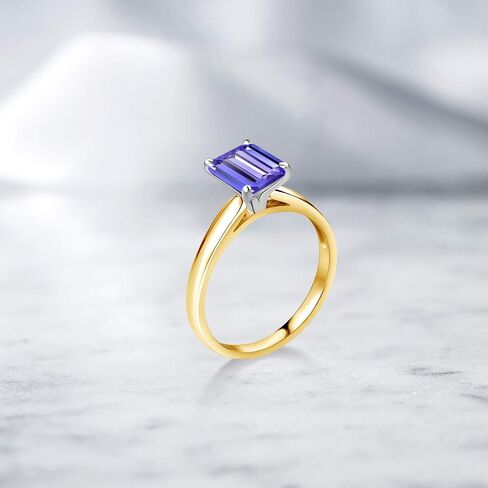 Gem Stone King 10K Yellow Gold with White Gold Prongs Blue Tanzanite Engagement Ring | 2.30 Cttw | Emerald Cut 9X7MM | Wedding Solitaire Anniversary Promise Gold Ring For Women in Saudi Arabia