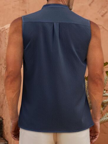 قمصان شاطئ بدون أكمام للرجال، تي شيرت صيفي كاجوال بدون أكمام بأزرار سفلية من Henley in Kuwait