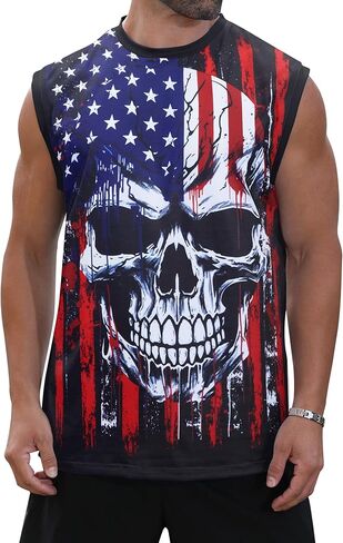 Mens USA Flag Stars and Stripes 4th of July Tank Tops Retro Muscle 1776 Sleeveless Shirt in Kuwait