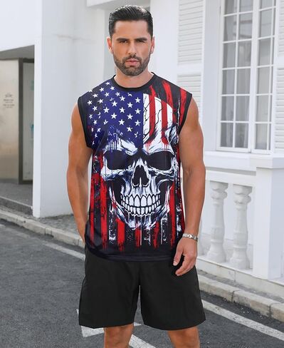 Mens USA Flag Stars and Stripes 4th of July Tank Tops Retro Muscle 1776 Sleeveless Shirt in Kuwait