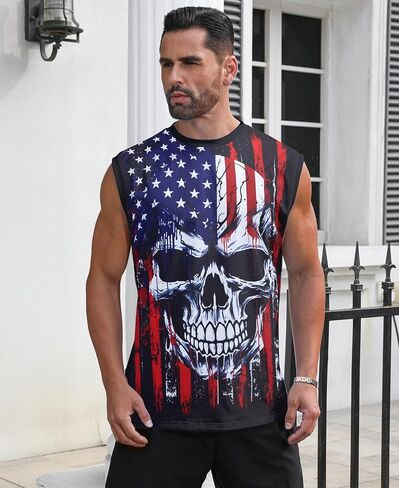 Mens USA Flag Stars and Stripes 4th of July Tank Tops Retro Muscle 1776 Sleeveless Shirt in Kuwait