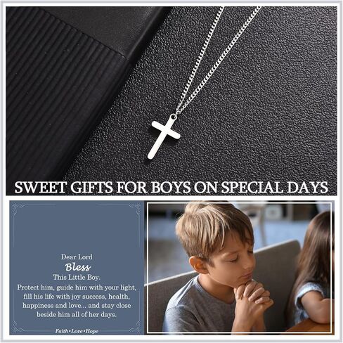 Cross Necklace for Boys, Easter First Cmmunion Baptism Confirmation Gifts for Teenage Boys -Birthday Graduation Back to School Christmas Valentines Day Gifts for Him Son Grandson Nephew in Saudi Arabia