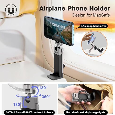 Airplane Travel Essentials Phone Holder Mount for MagSafe,Hands Free Magnetic Phone Stand for Desk 360° Swivel Universal in Flight Airplane Gadgets Cruise Essentials for Women Men for iPhone in Saudi Arabia