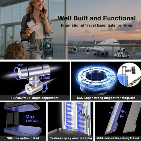 Airplane Travel Essentials Phone Holder Mount for MagSafe,Hands Free Magnetic Phone Stand for Desk 360° Swivel Universal in Flight Airplane Gadgets Cruise Essentials for Women Men for iPhone in Saudi Arabia