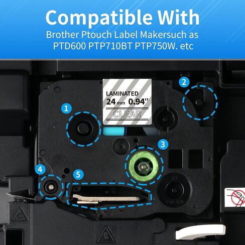 شريط شريط ملصق متوافق مع شريط صانع الملصقات Brother Ptouch ، TZE-355 24 مم 1 بوصة 1 بوصة أبيض مغلفة على أسود متوافق مع الأخ Ptouch PTD600 PTP700 PT2300 ، 2 حزمة in Kuwait