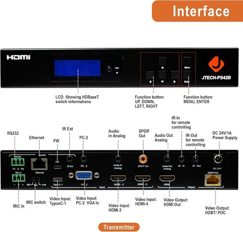 J-Tech ديجيتال J-Tech بجودة عالية SPDIF TOSLINK مصفوفة صوت رقمي بصري 4×2 (أربعة مدخلات خرجان) in Saudi Arabia