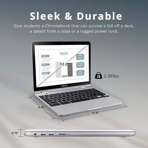 SAMSUNG Plus V2 2-in-1 12.2" Touchscreen Chromebook Laptop, Intel Celeron 3965Y, 4GB RAM, 64GB eMMC, 1M Front Camera, Wi-Fi, Bluetooth, MicroSD Reader, Stylus Pen, Chrome OS, Silver, 128GB USB Card in Saudi Arabia