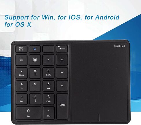Wireless Numeric Keypad, 22 Keys Large Touchpad Keypad BT 2.4G Dual Mode Keypad Portable Number Pad for iOS OS X with Type C Interface (Black) in Saudi Arabia
