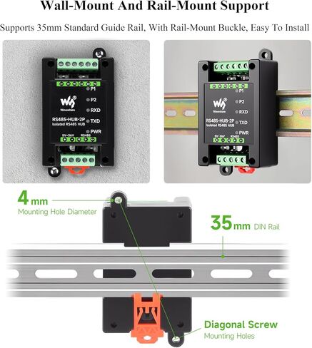 Industrial-Grade Isolated 2-Ch RS485 Hub, Expands 2-CH RS485 Sub Ports Via 1-CH RS485 Master Port, Supports RS485 Network Relay/Extension/Isolation Functions, Wide Baud Rate Range in Saudi Arabia