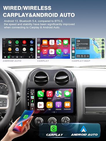 5G WIFI (6) راديو سيارة لجيب Compass Patriot 2010-2016 ، Android13/Wireless Carplay/Android Auto/Touch Screen/GPS Campigation/Bluetooth/FM/HD (2Ram+64rom) in Kuwait