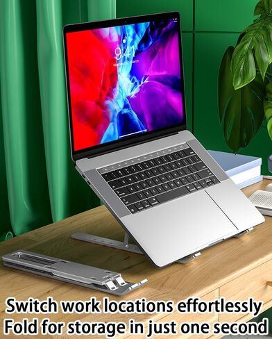 18 Inch Adjustable Laptop Stand, Portable Laptop Riser for Desk,Foldable Ventilated Cooling Notebook Stand(Silver) in Saudi Arabia