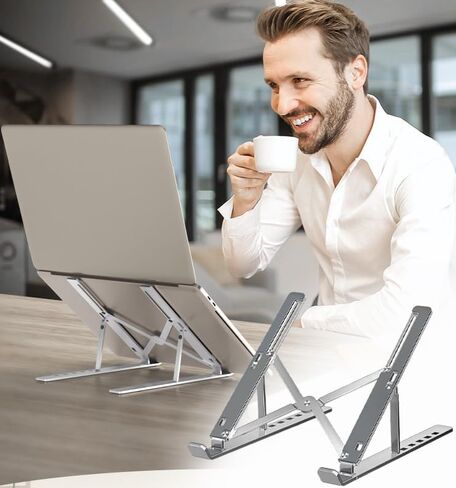 18 Inch Adjustable Laptop Stand, Portable Laptop Riser for Desk,Foldable Ventilated Cooling Notebook Stand(Silver) in Saudi Arabia